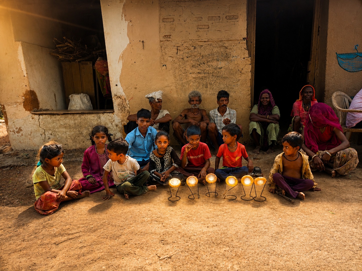 Rural village family illuminated by clean solar light